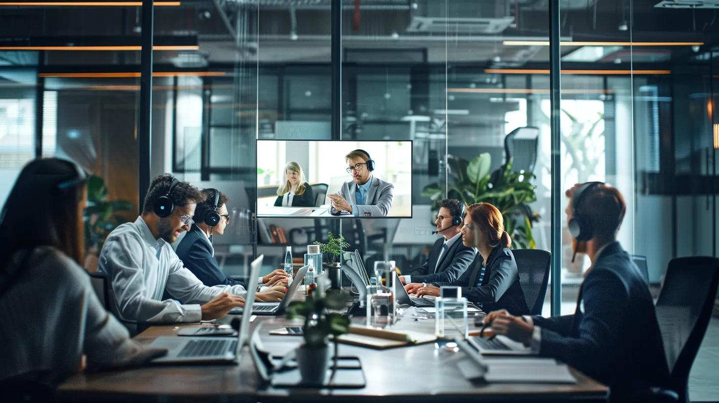Modern office team using VoIP technology for effective communication