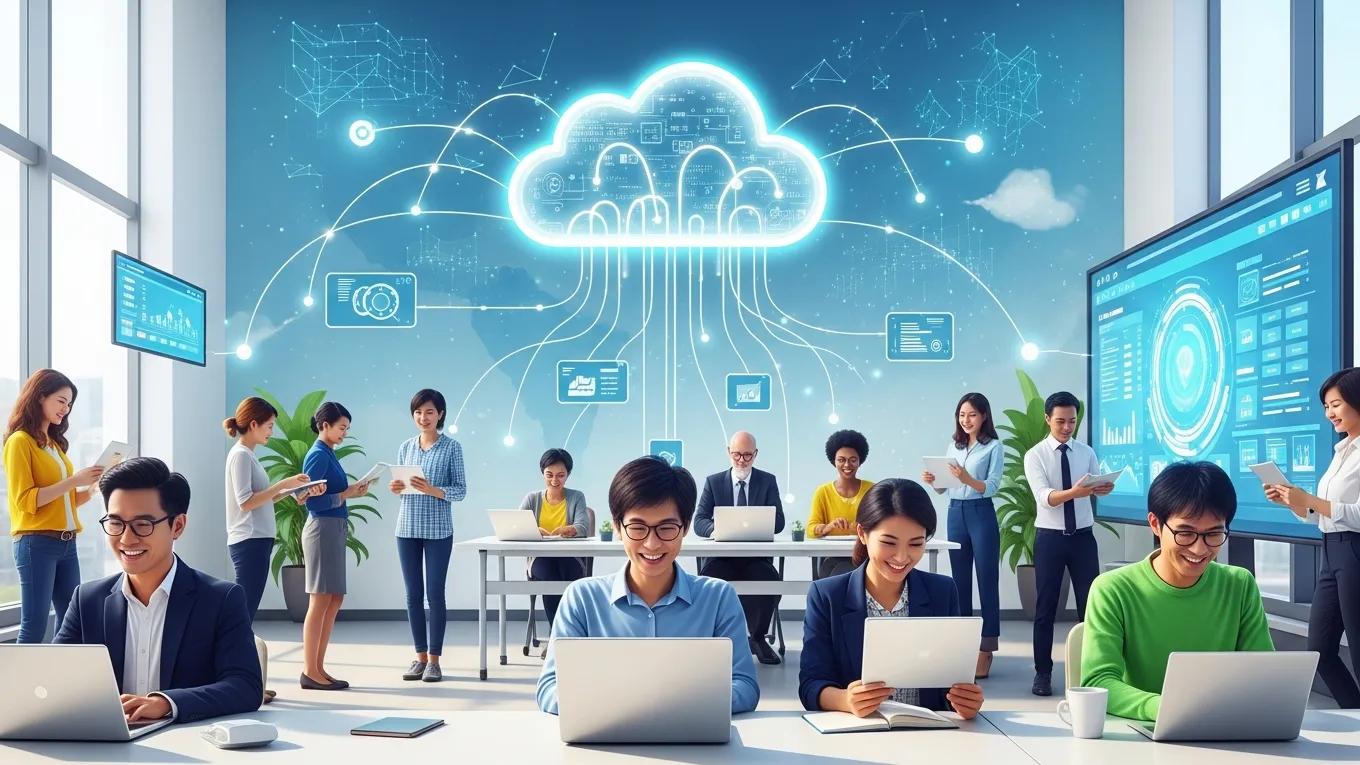 Employees accessing cloud data in a collaborative workspace