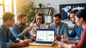 Nonprofit professionals collaborating on IT solutions in a modern office