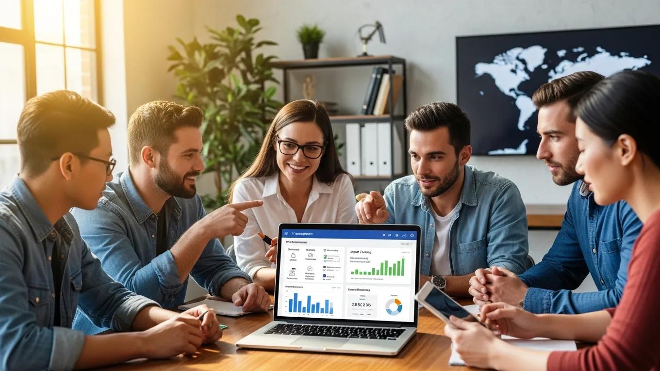 Nonprofit professionals collaborating on IT solutions in a modern office