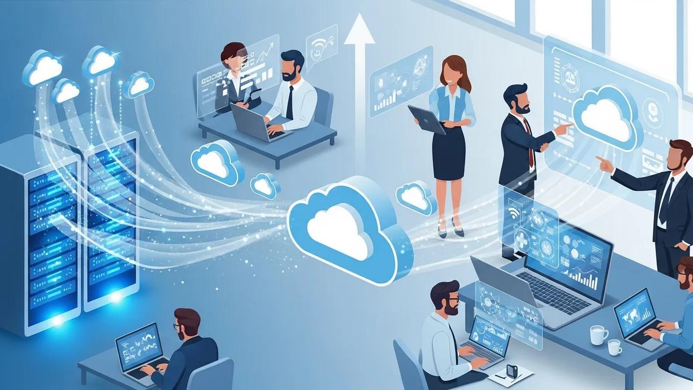 Diagram of cloud services supporting proactive IT management in a corporate setting